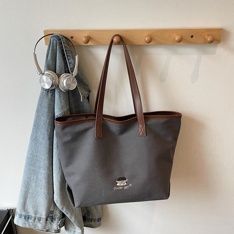 

New Fashi Winter Top Handle Bag Large Capacity Canvas Tote Bag with Embroidery Comfortable and Versatile Texture Storage Bags