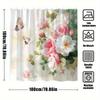 1Pc Romantic Roses Bath Curtain Delicate Pink White Bouquet Green Leaves Translucent Butterflies Cream Pale Pink Gradient Backgr