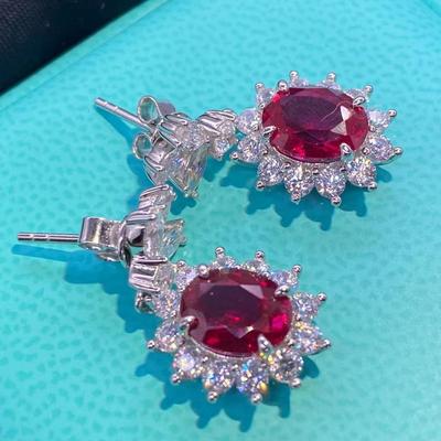 925 Srebro Sterlingowe Kruszony Lód Cięty Owalny 7 * 9mm Rubin Stworzony Moissanite Naturalne Kamienie Kolczyki Drop Fine Jewelry