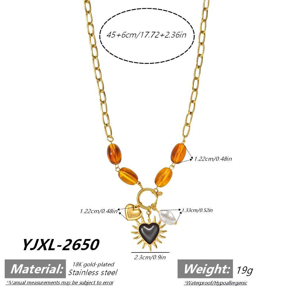 Retro Heart Sun Pendant Necklace in Stainless Steel and Acrylic 18K Gold