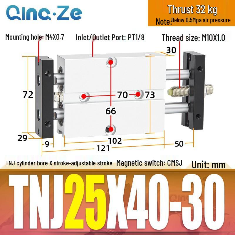 Regulowany skok Dwosiowy cylinder pneumatyczny dwururkowy TNJ TNJ10/16/20/25/32-30-100