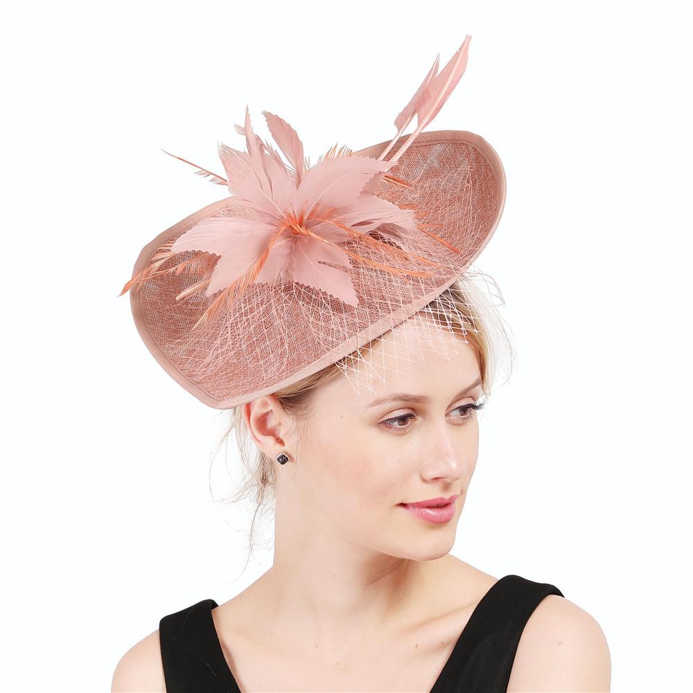 

European And American Yellow Hemp Yarn Headgear Bridal Hair Accessories Banquet Photo Top Hat Feather Headgear