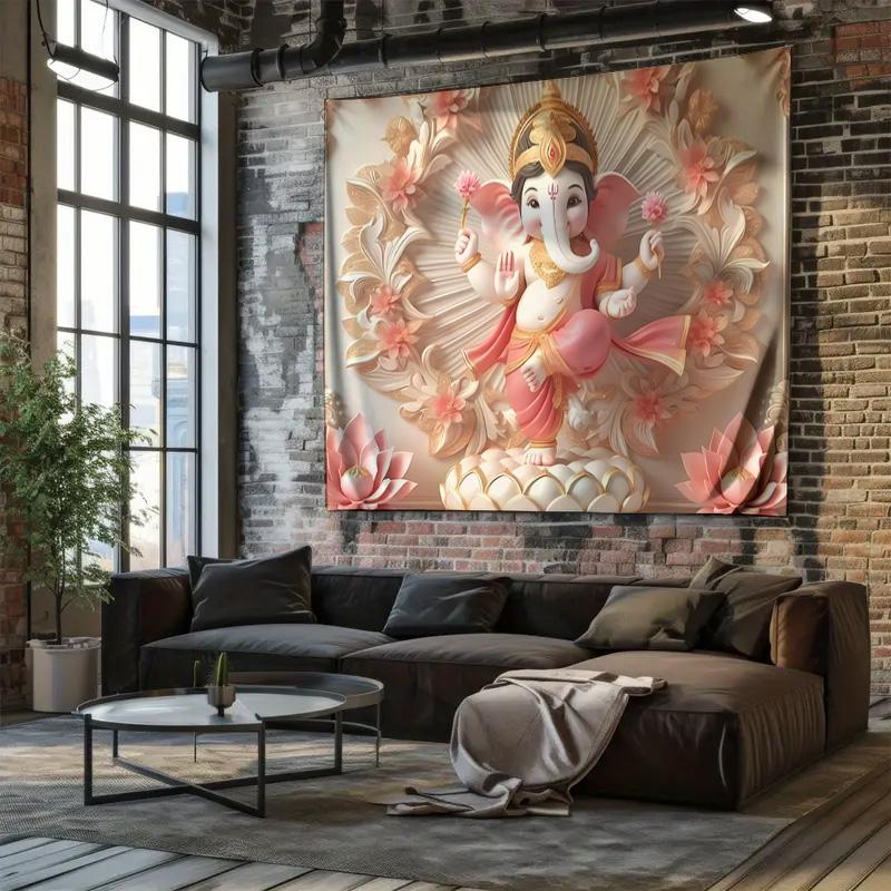 Lotus Throne Ganesha Exquisite Decorative Hanging Cloth  Decorative Wall Tapestry
