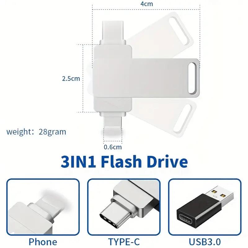 1TB Dual Interface Type-C Metal Rotating USB Flash Drive, Compatible with Apple Phones.
