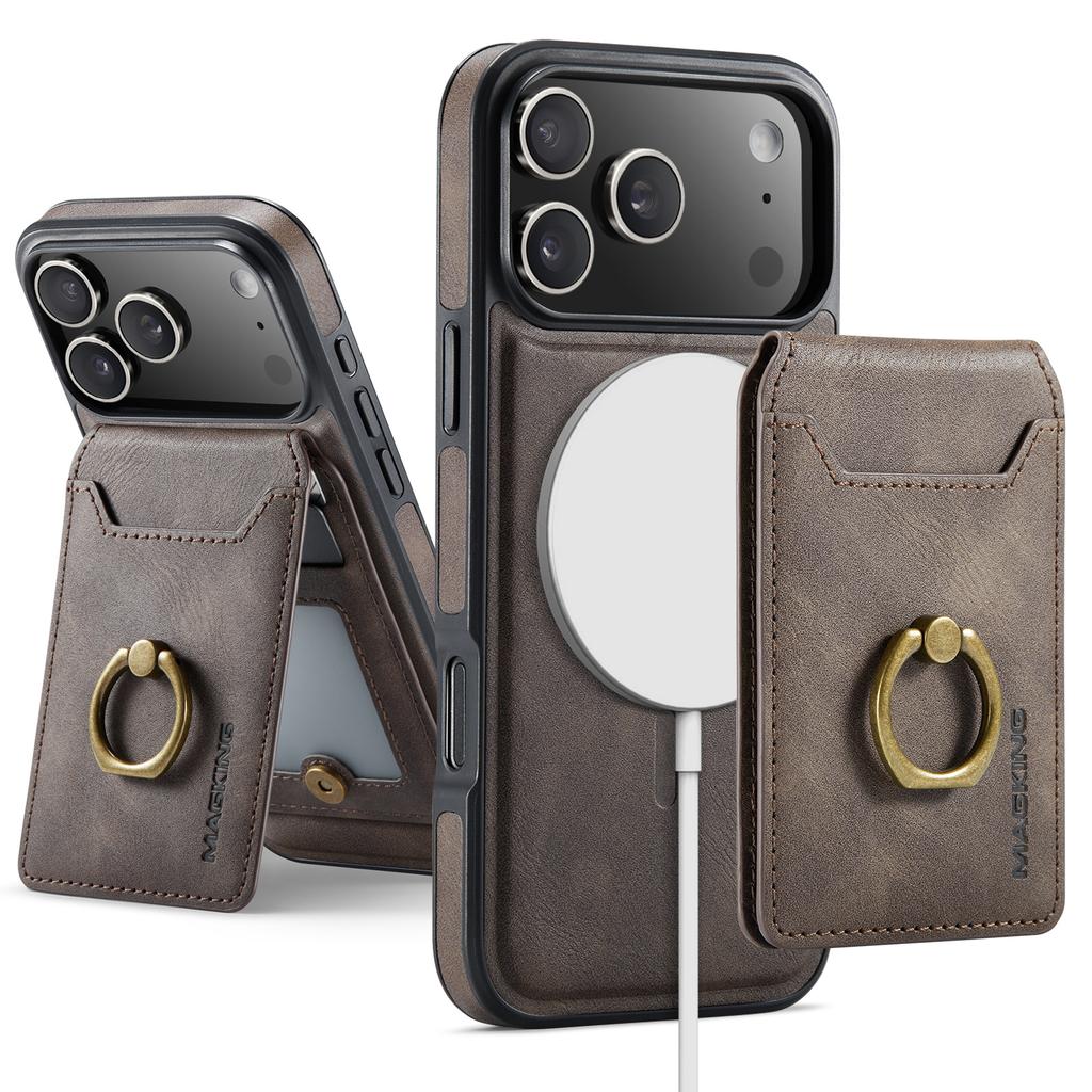 2 in 1 Detachable Magnetic Ring Holder Cards Solt Wallet Leather Case For iPhone 17 Pro Max 16 Plus 15 Plus 14 13 12 11 Cover