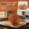 Thanksgiving Seasonal Tabletop Decor Wooden Pumpkin Decor, Vintage Striped Hollow Carved Ornament Halloween Tiered Tray Ornaments for Home Party,