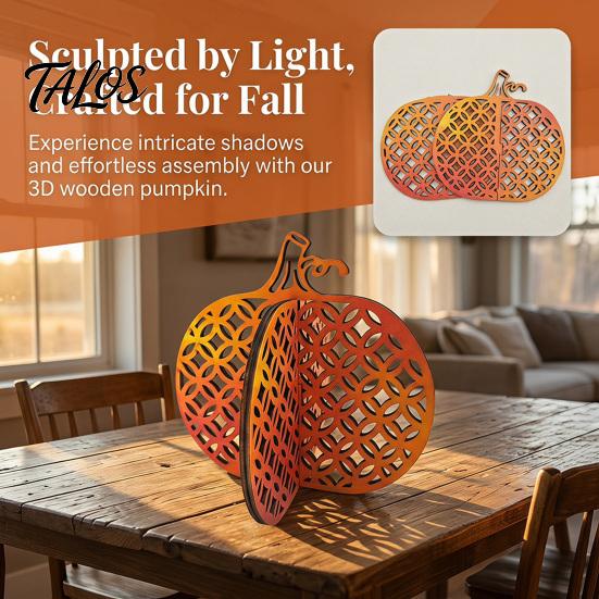 Thanksgiving Seasonal Tabletop Decor Wooden Pumpkin Decor, Vintage Striped Hollow Carved Ornament Halloween Tiered Tray Ornaments for Home Party,