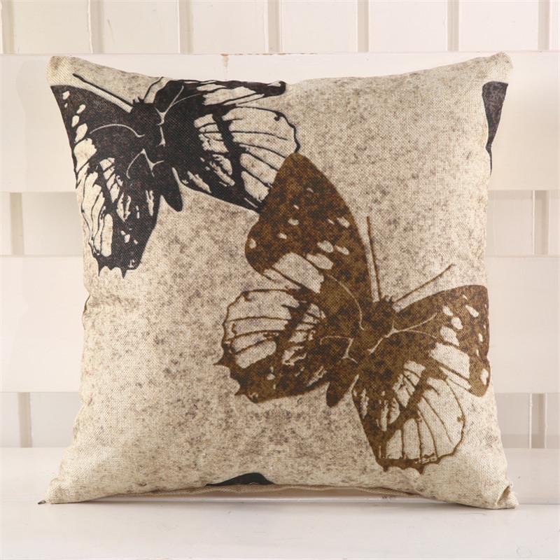 45x45cm Vintage Feather Butterfly Printed Cushion Cover Home Living Room Chair Seat Sofa Decoration