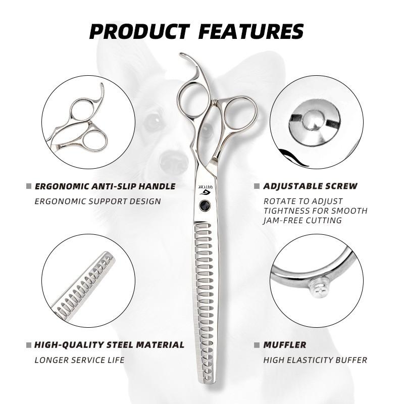Professional Grooming Scissors Large Dogs 8 Inch Black Sapphire Handle Fishbone Thinning Shears Stainless Steel Manual Pet