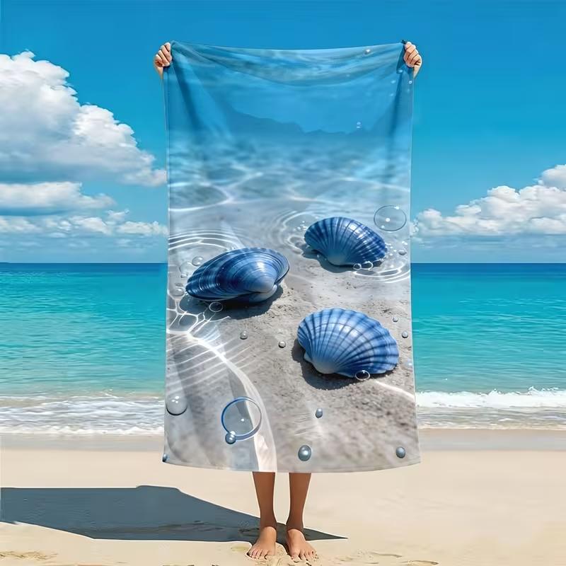 Blue Seashell Print Beach Towel Quick Dry Absorbent Lightweight Sandproof Towel for Summer Beach Swim Vacation Camping