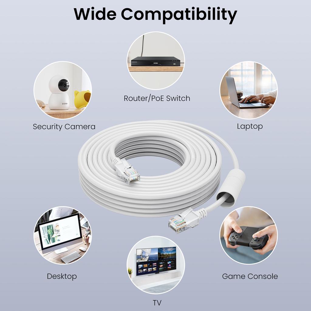 ZOSI Cat5e Ethernet Cable 60FT High Speed Network Cable RJ45 Cord 8 Pin 1000Mbps 155Mhz