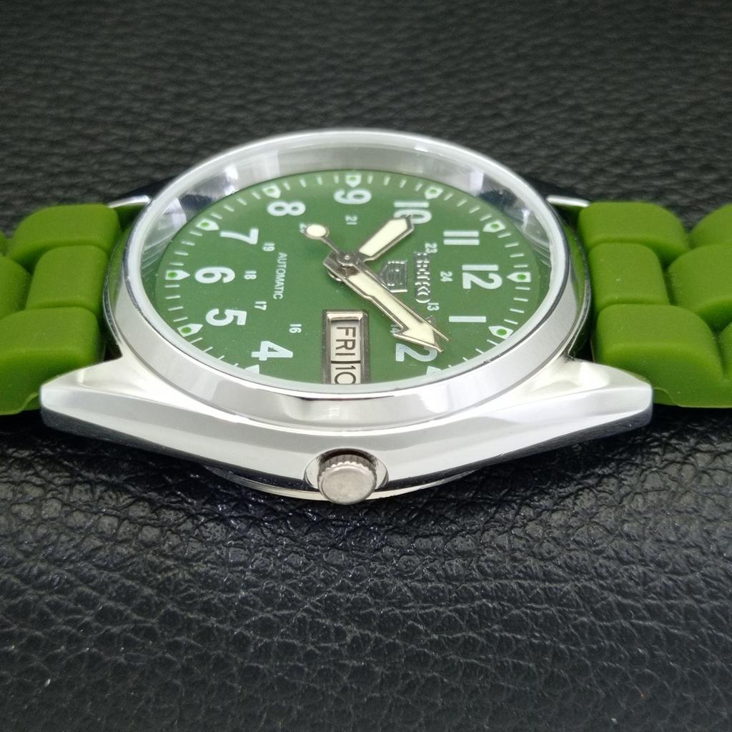 VINTAGE SEIKO 5 AUTOMATIC 6309A REFURBISHED JAPAN MENS GREEN WATCH a441690-1 Sk-a441690