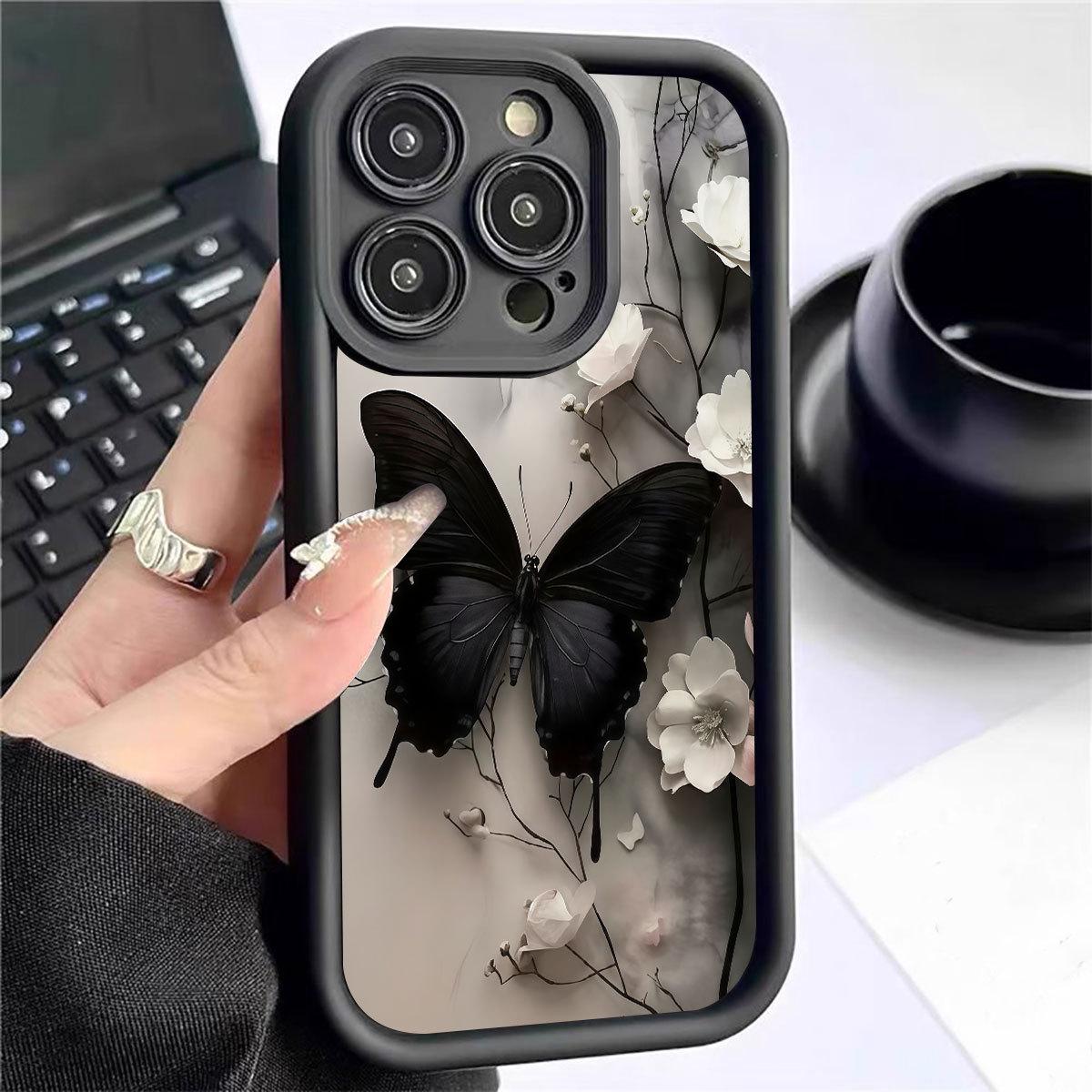 Черный Чехол-Грув с Бабочкой для iPhone 14-17 Pro Max iPhone 16 Pro чёрный