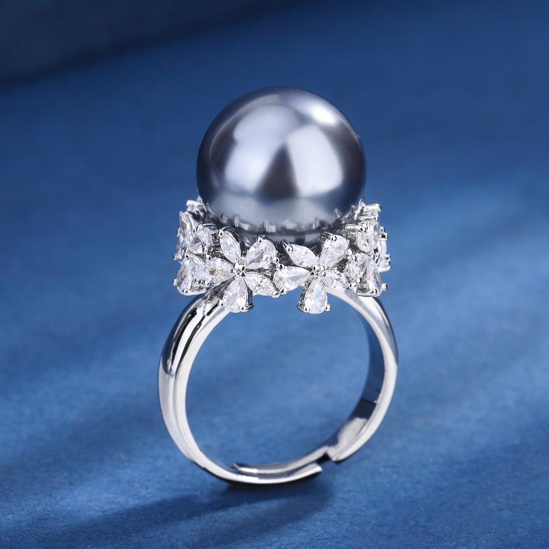 Schmuck Kupfer Platinplattiert Österreichische Fritillaria Perle Diamant Floral Temperament Damenring 14Mm