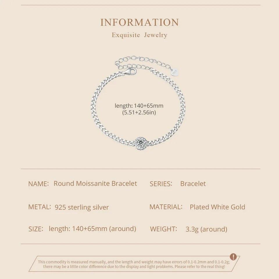 BAMOER moissanitový kroucený náramek pokovený bílým zlatem, 925 mincovní stříbro VVS1 kulatý moissanitový jemný nastavitelný náramek