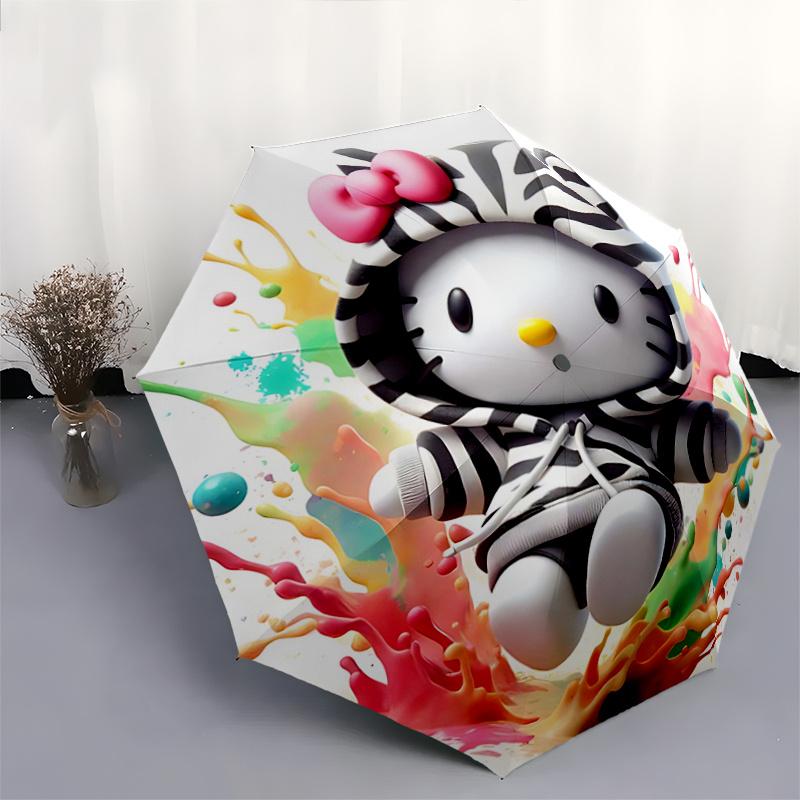 1pc Hello Kitty Zebra Print Hoodie with Automatic Opening Umbrella - Portable Folding Design, 8-Rib Iron Frame Outdoor Umbrella, Ideal Gift for Fans,