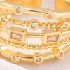 Women Ring Sparkling Geometric Cubic Zirconia Inlaid Adjustable Opening Multi-Layer Stacking Design Finger Band Jewelry Gift