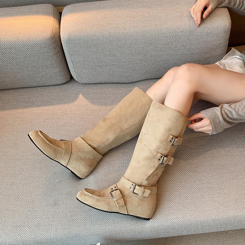 Inner heightening western cowboy boots women's new autumn and winter two-wear foldable belt buckle versatile fashion boots