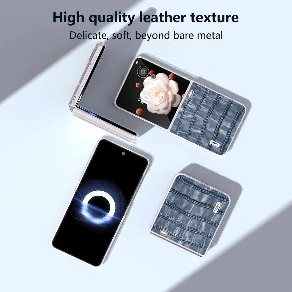 ABEEL For Honor Magic V Flip 5G Case Genuine Cow Leather+PC Phone Cover Crocodile Texture