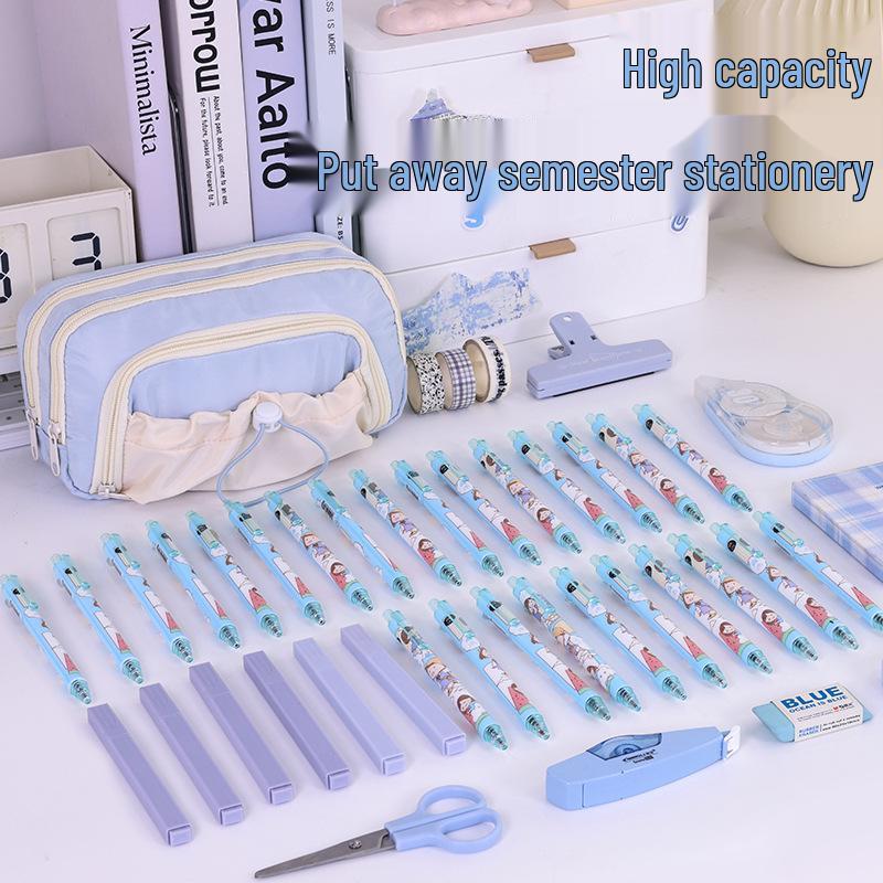 Stylish Large-Capacity Multi-layer Drawstring Pencil Case for Girls