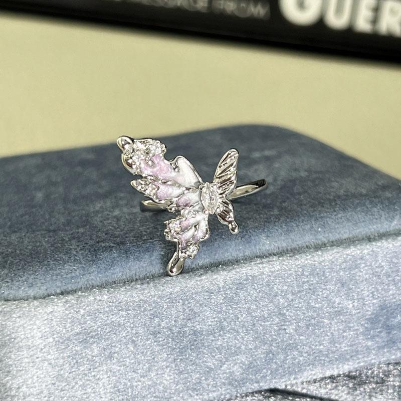 

2026 Simple Light Luxury Sweet Cool Exquisite Sparkling Diamond Irregular Star Fashion Opening Ring Female Personality Butterfly Stacked Ring Resizable