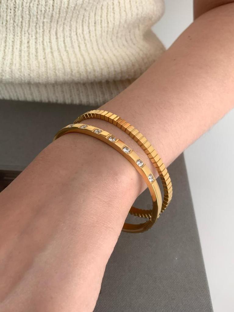 Greatera Trendy Gold Plated 316L Stainless Steel Bangles Bracelets for Women Delicate Cubic Zirconia Bracelet Party Jewelry