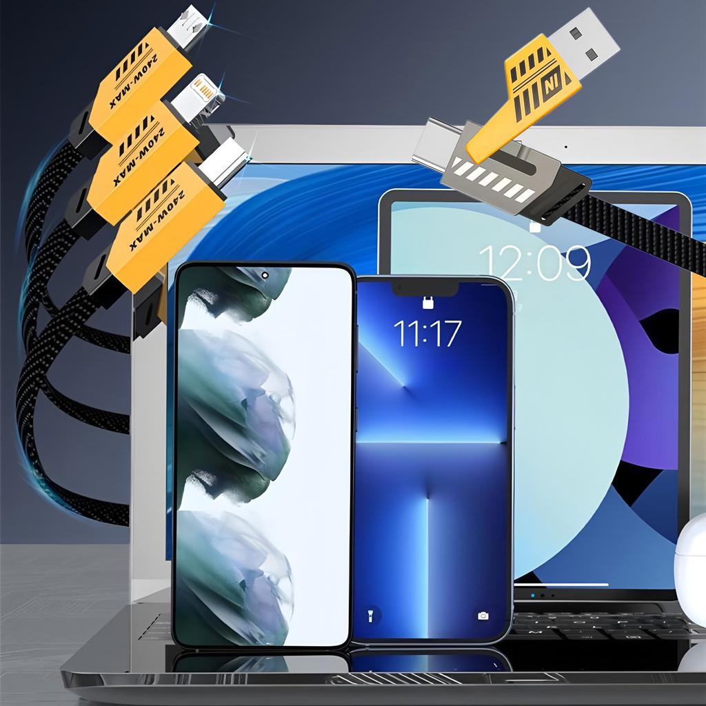240W 2-in-3 Multi-Interface Super Fast Charging Mecha Data Cable 1.2M Compatible With iPhone Android Notebook/Tablet