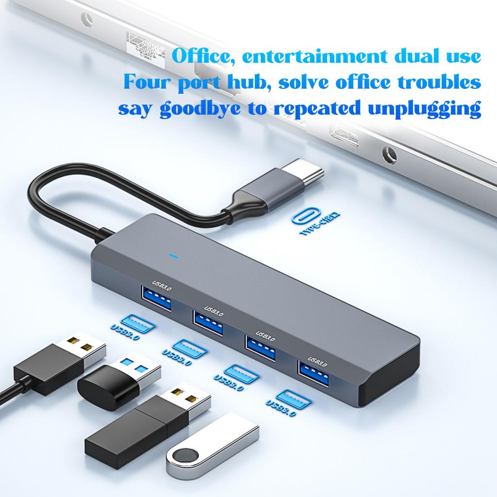 USB C Hub 4 USB3.0 Port Aluminum Alloy Lightweight 5Gbps Fast Heat Dissipation USB Splitter for PC