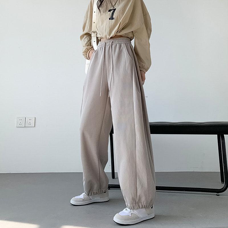 Women's Casual Loose Versatile Sports Pantalones Elastic Waist Drawstring Sweatpants Drapey Feel Straight Leg Pants