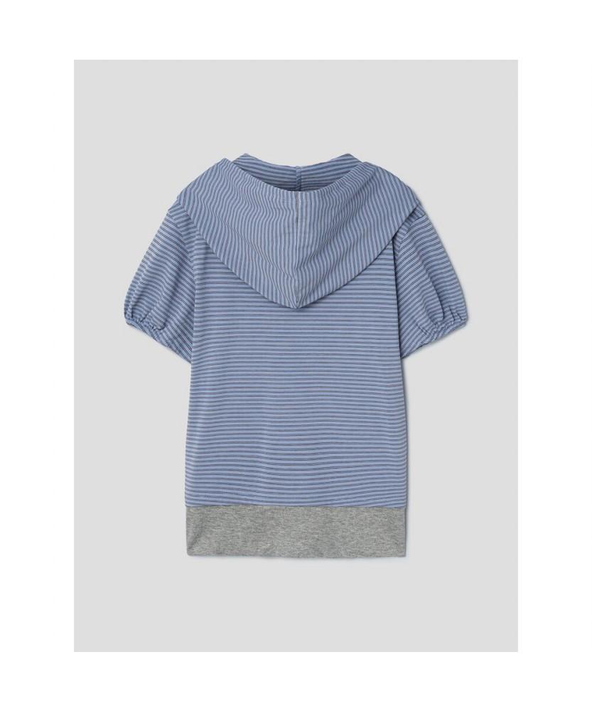 8SECONDS Striped Shirred Hoodie Sky Blue