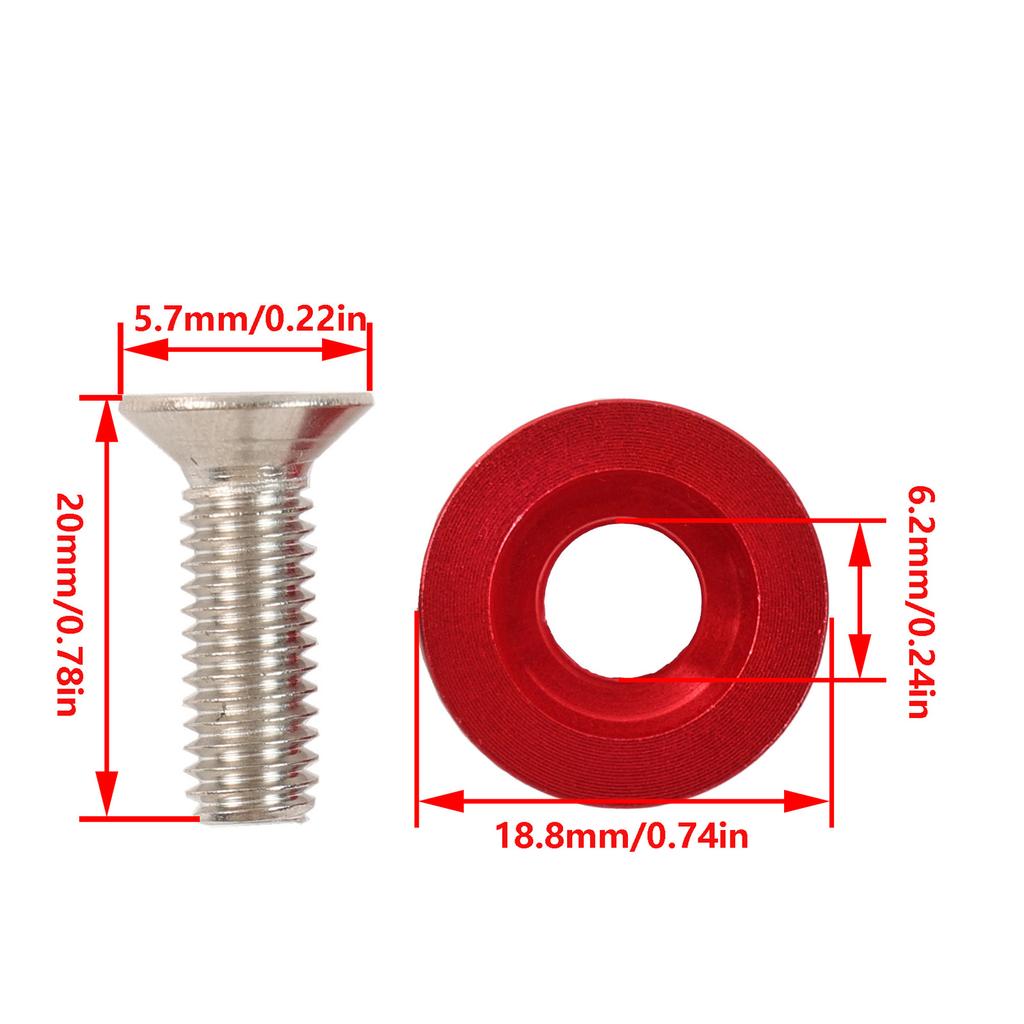 10X Universal M6 Red Billet Aluminum Hex Fasteners Fender Washer Bumper Engine Concave Screws Fender Washer License Plate Bolts