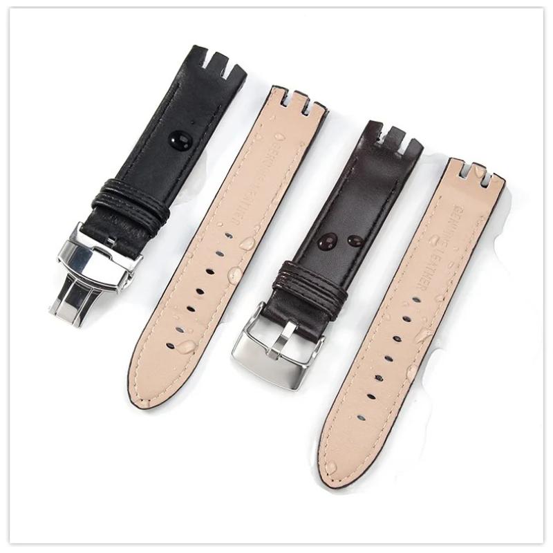 Genuine Leather for Swatch YTS401/402/409/713 YTB400 Pin/Folding Buckle Watchband Watch Strap Bracelet Watch Accessories 20mm