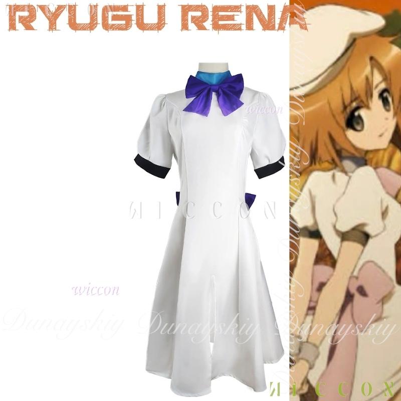 Halloween Higurashi: When They Cry Anime Ryugu Rena Cosplay A Cute Girl White Dress Orange Wig Cosplay Costume Full Suit Anime