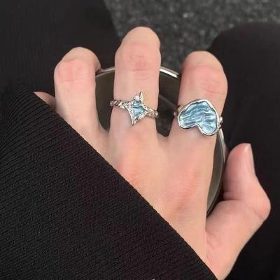 Light Blue Cross Star Heart Ring Set Simple Exquisite Woman Ring Jewelry Design