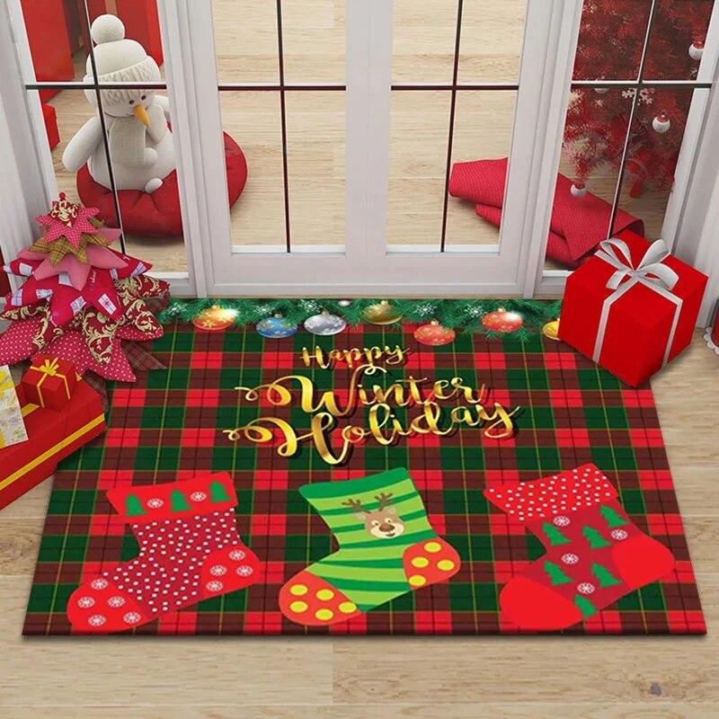 Merry Christmas Home Entrance Decoration Carpet Santa Claus Elk Print Floor Mat Door Mat Living Room Bathroom Non-Slip Carpet