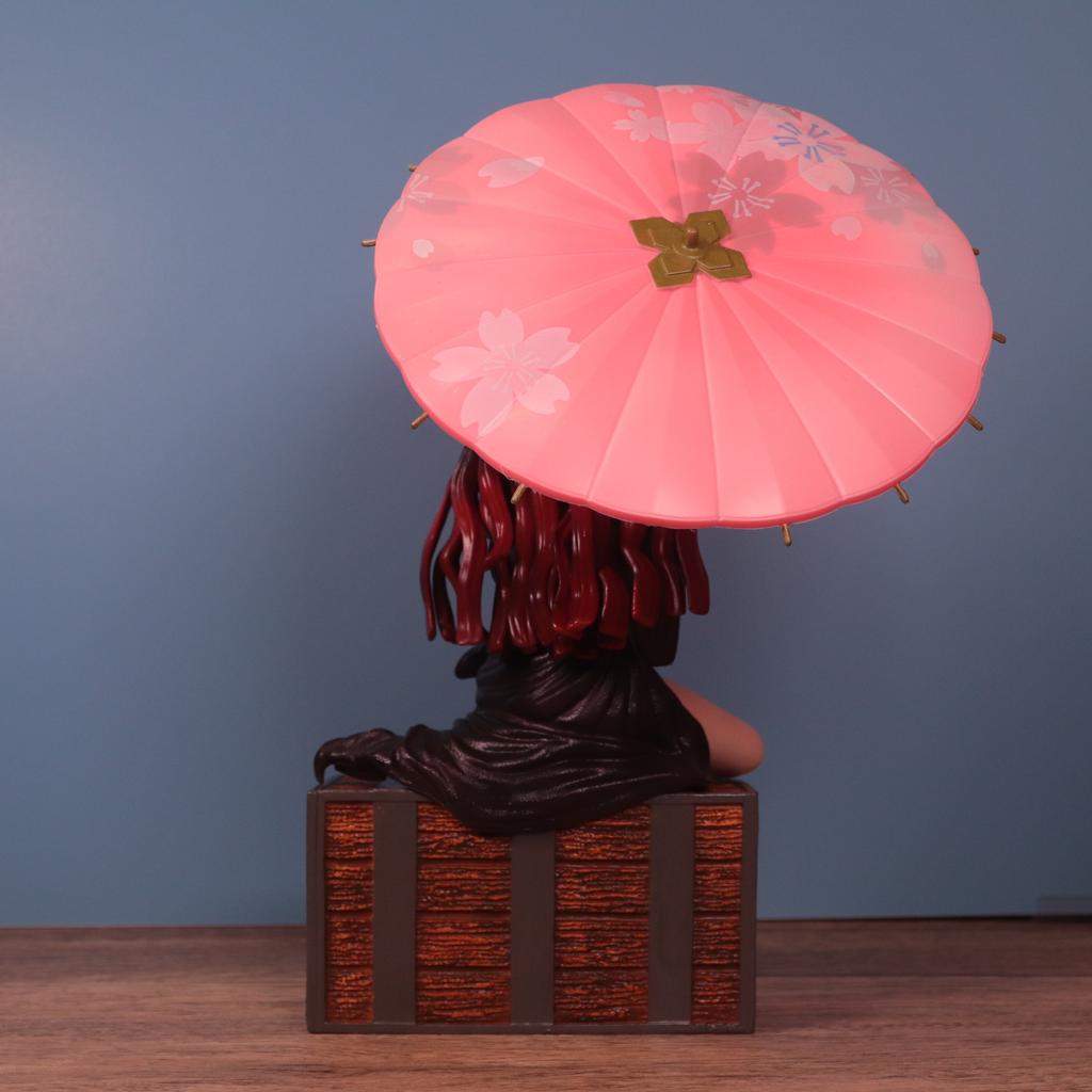 Cartoon Anime Demon Slayer Action Figure Nezuko Kamado Sitting Posture Flower Umbrella Scene Model Statue Decoration Toy