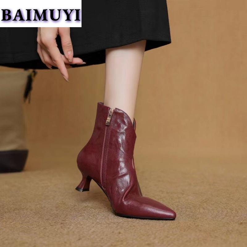 Pointed Toe Ankle Boots Women High Heels Snow Shoes Brand Chelsea 2024 Trend Autumn Woman Dress Pumps Leather Goth Botas Mujer