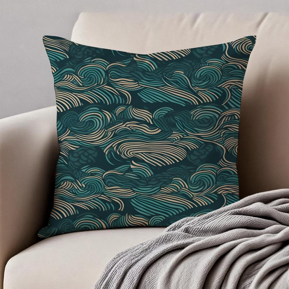 Elegant Chinese Traditiona Wave Cliff Pattern Cushion Cover Pillowcase Antidustmite Invisible Zipper Short Plush Sofa Cushion