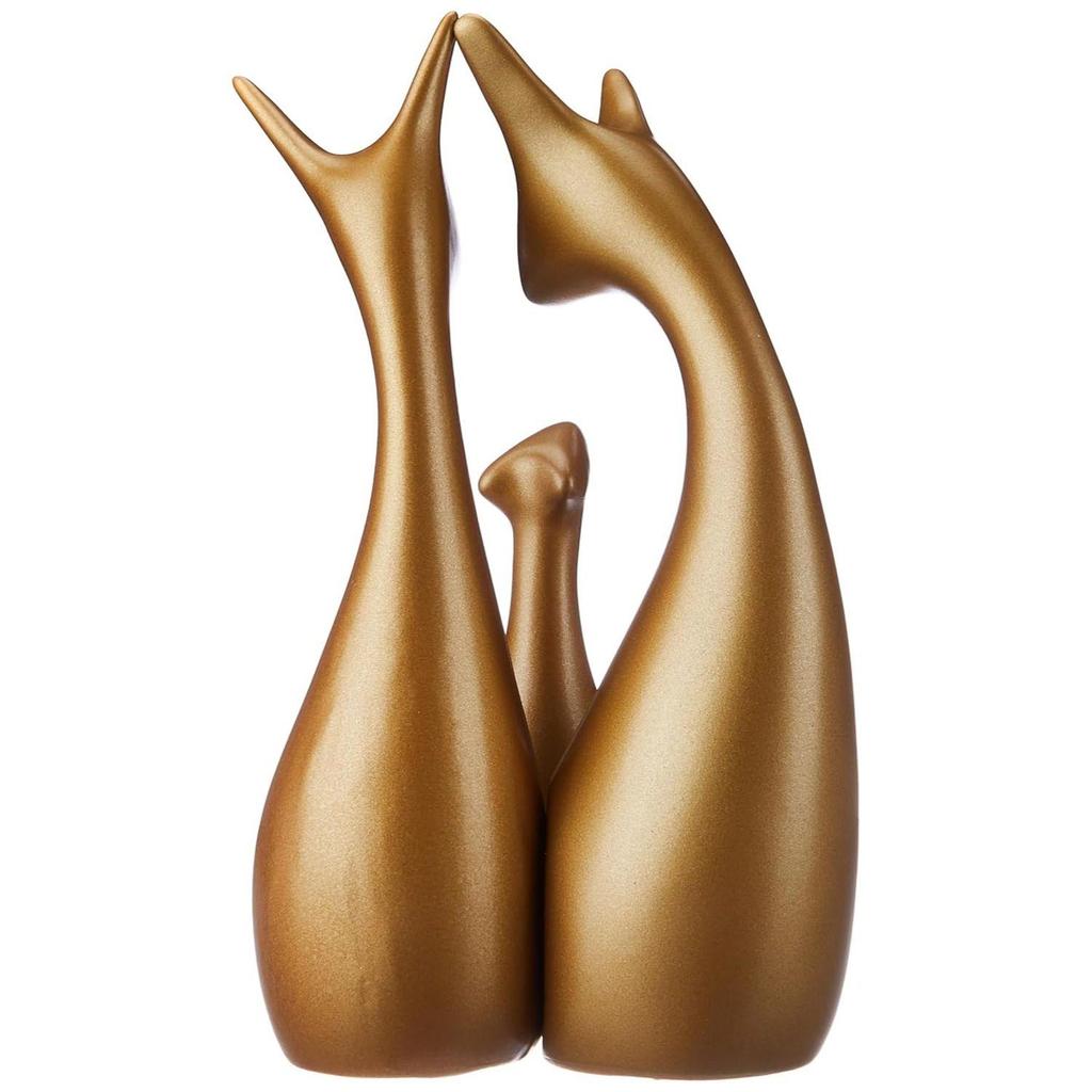 Lavish Gold Home Decor Happy Deer Family Ceramic Figurine (Set of 3, Matte Gold)