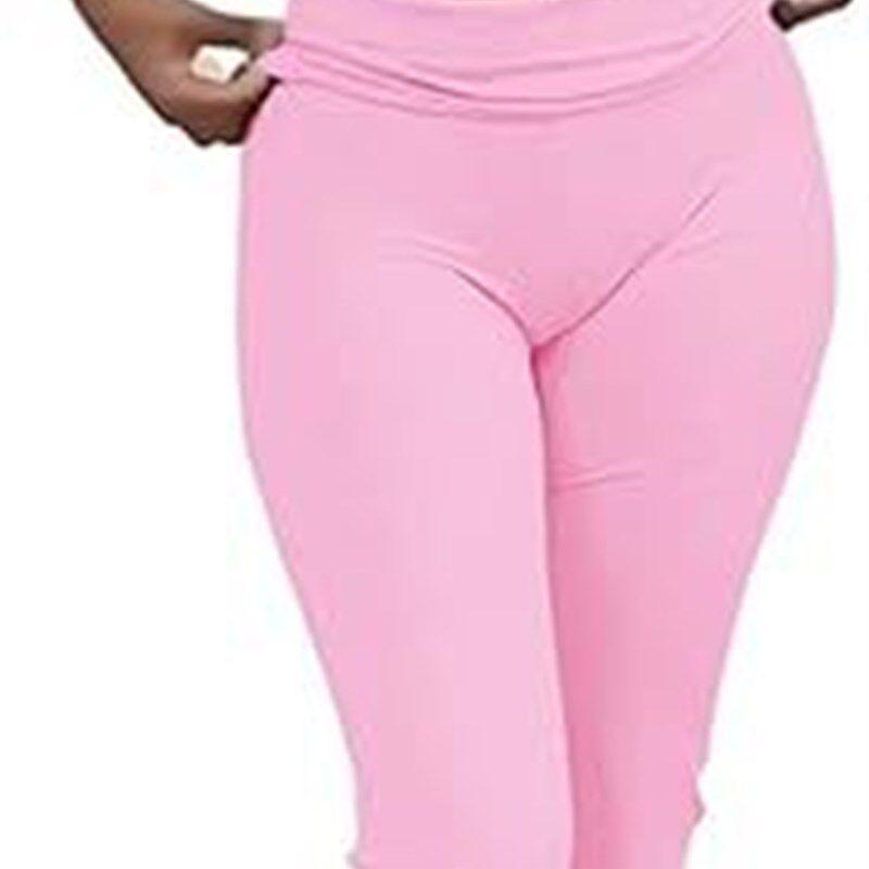 

Best Seller in Europe and America Casual H Workout Women s Two-piece Set round Neck T-shirt Low Waist Bell-Bottom Pants Sportswear Suit Pink L