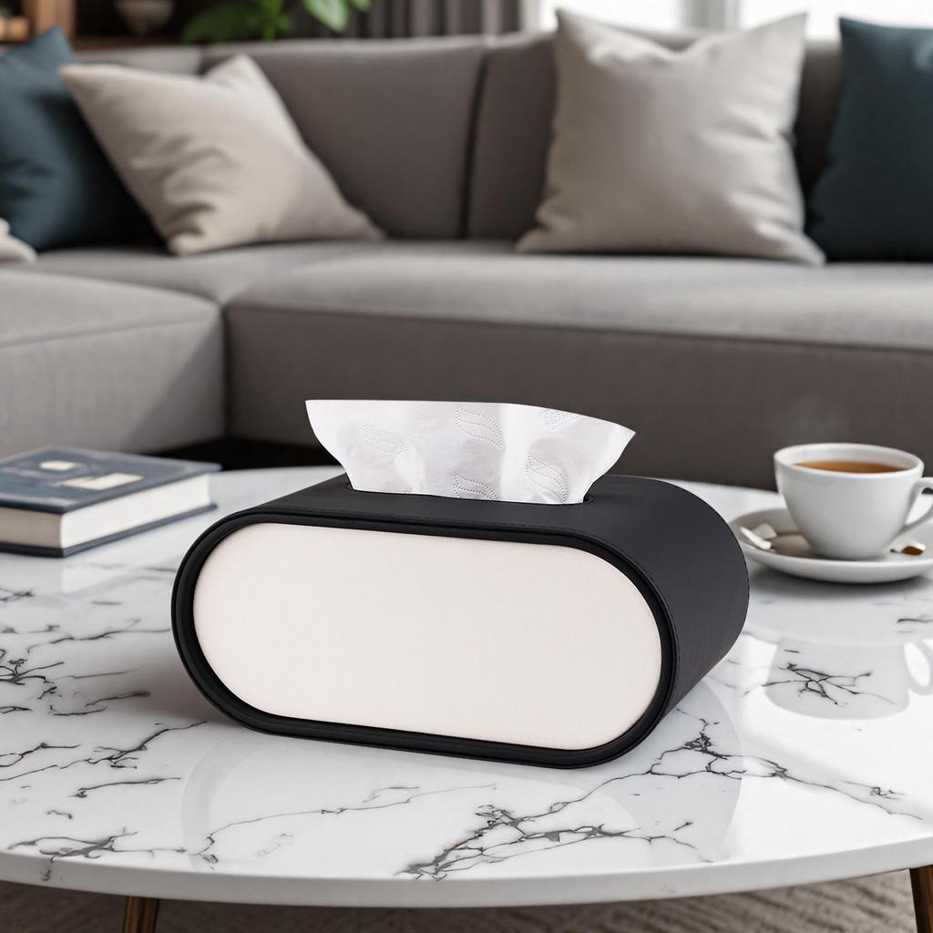 Luxury Leather Oval Tissue Box for Living Room or Bedroom Decor
