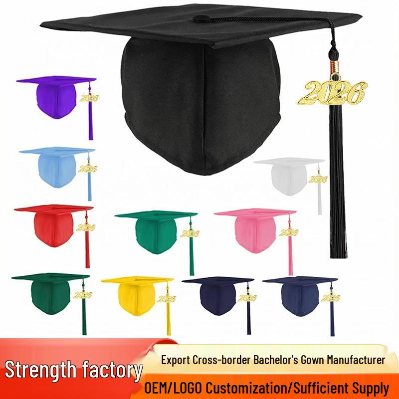 Matte Black Graduation Cap with 2026 Tassel for High School and University Bachelor Degrees