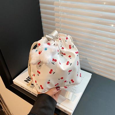 Women's Bag, Bucket Bag, Nylon Cloth Handbag, New Small Bag, Fashionable and Sweet Messenger Bag, Drawstring.