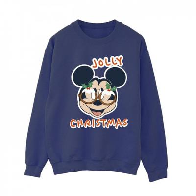 Womens/Ladies Mickey Mouse Jolly Christmas Glasses Sweatshirt