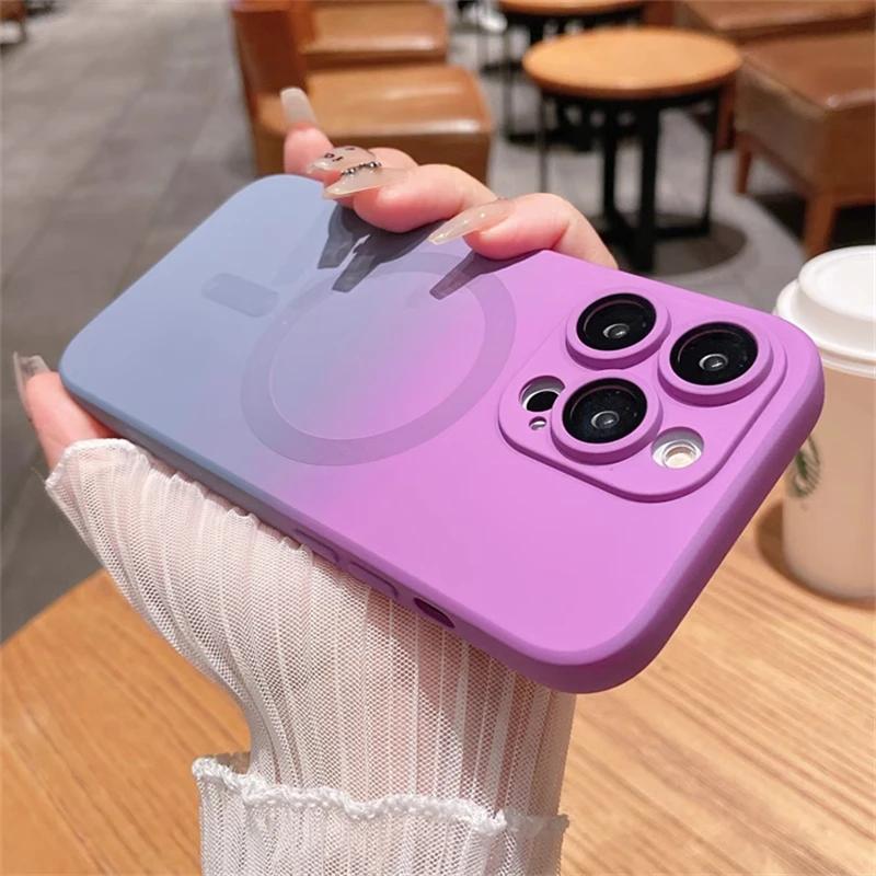 Luxury Gradient Soft Silicone Case For Magsafe Wireless Magnetic Charge For iPhone 15 14 12 11 13 Pro Max Plus Matte Color Cover