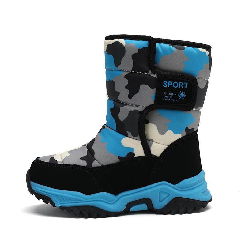 Kids Winter Warm Snow Boots Boys Girls - Camo Mid-Calf Waterproof Fleece-Lined Cotton Shoes