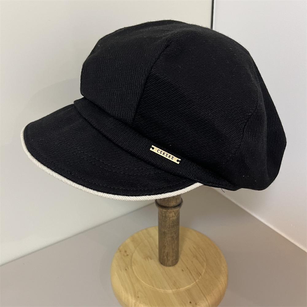 Beret women's early autumn versatile face small painter octagonal hat big head circumference hat tide