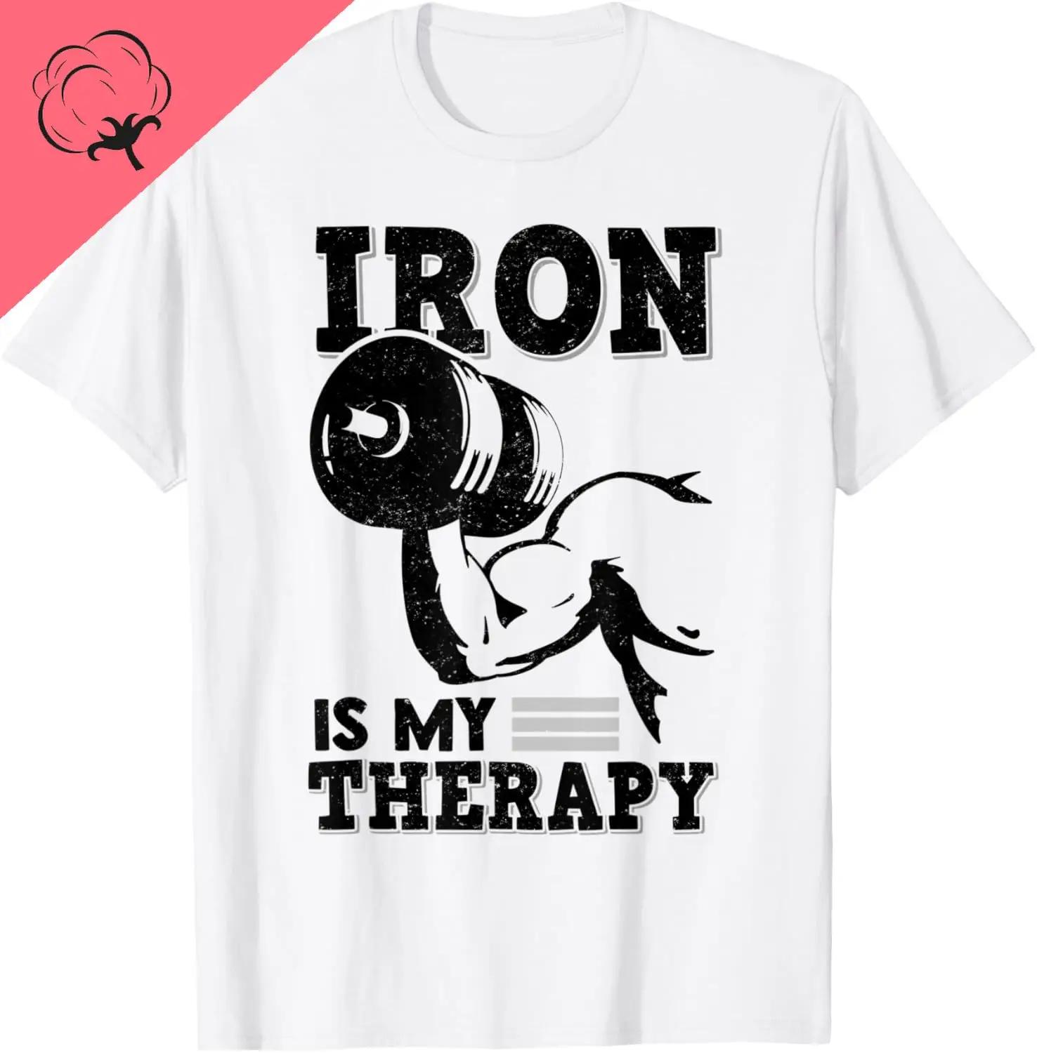 Iron Is My Therapy Weight Lifting Graphic Tee Breathable Cotton Short Sleeve TShirt for Unisex S