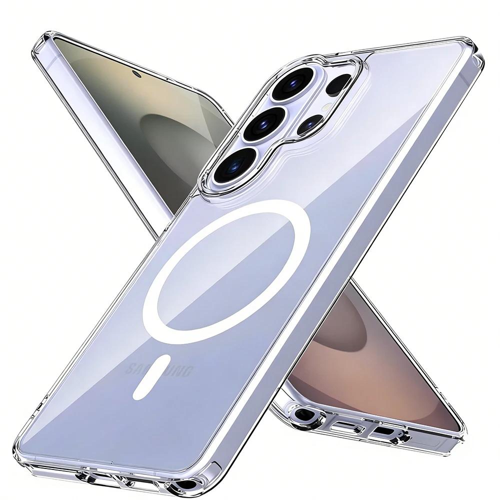 

Для Magsafe Магнитные Чехлы для Телефонов Для Samsung S26 Ultra S24 Plus S23 S22 S25 Ultra Беспроводная Зарядка Прозрачная Защитная Крышка Galaxy S23