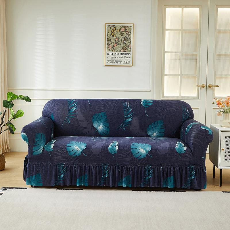 Floral Printed Elastic Sofa Cover With Skirt Hem Non-Slip Seat Cushion With Elastic Band All-Cover Couch Covers For All Seasons
